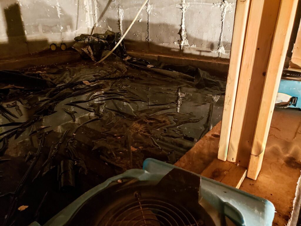 Sewage backup cleanup process inside a home